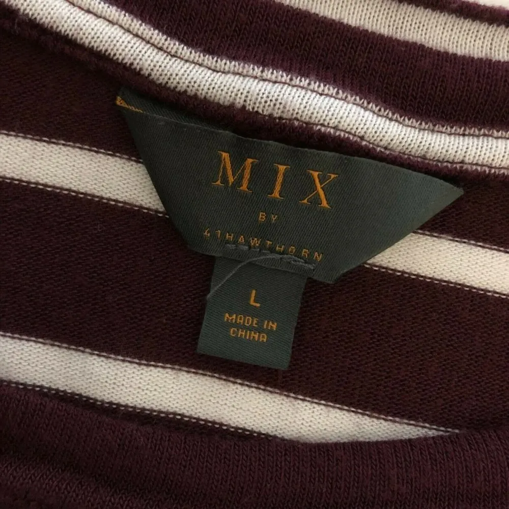 Mix by 41Hawthorn Womens Sweater Scoop Neck Pullover Striped Burgundy White L Red Size L - Image 3