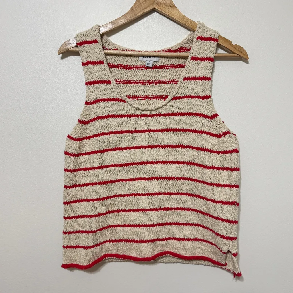 Evereve Marlowe Sweater Tank Size Small Knit Crochet Beach Oat Redstripe Top - Image 2
