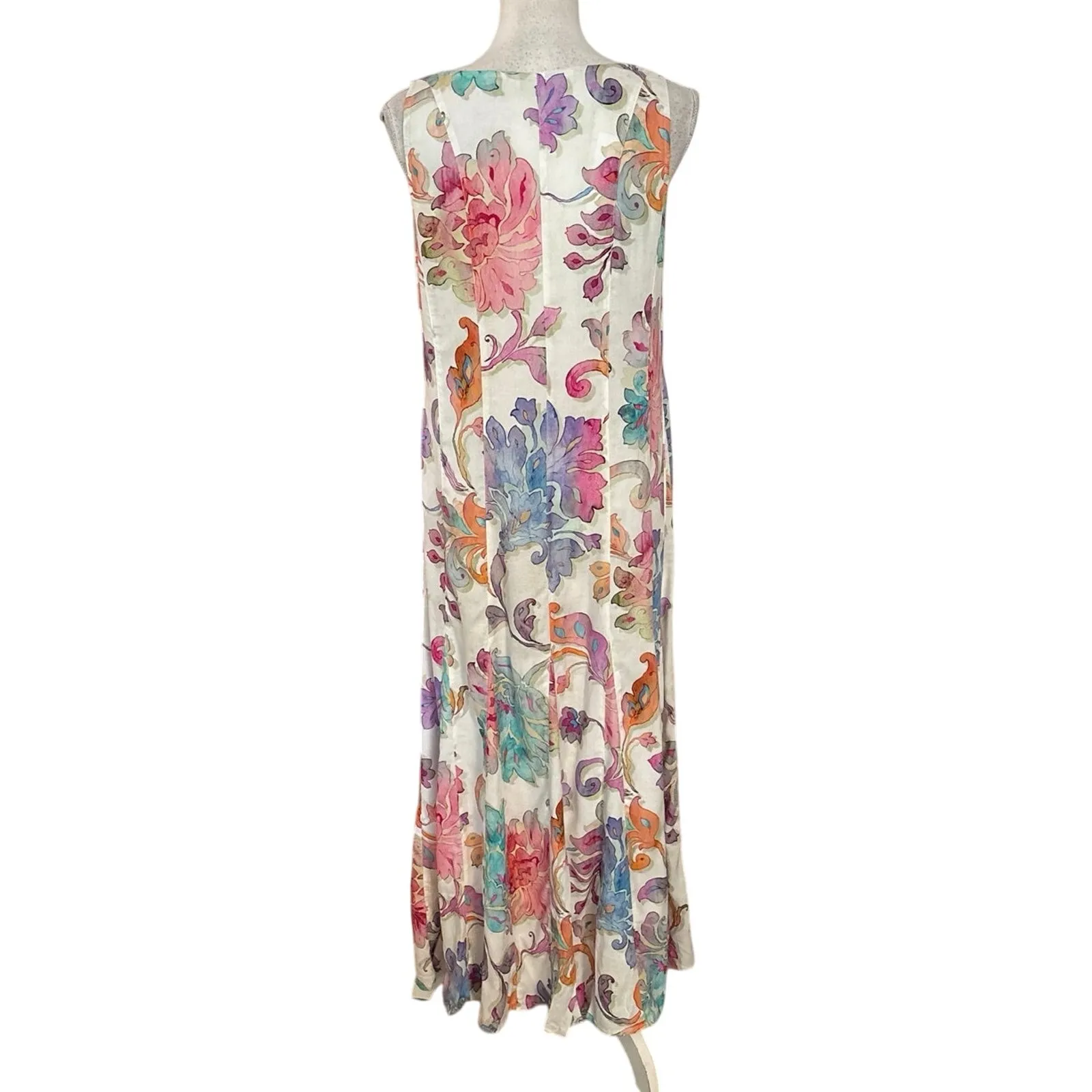 Soft Surroundings Size S Watercolor Floral Maxi Dress V Neck Sleeveless - Image 3