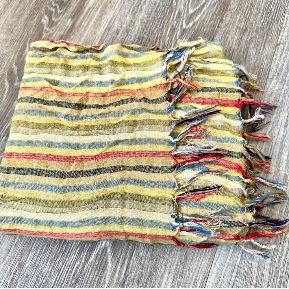 Long yellow striped fringe scarf - Image 2