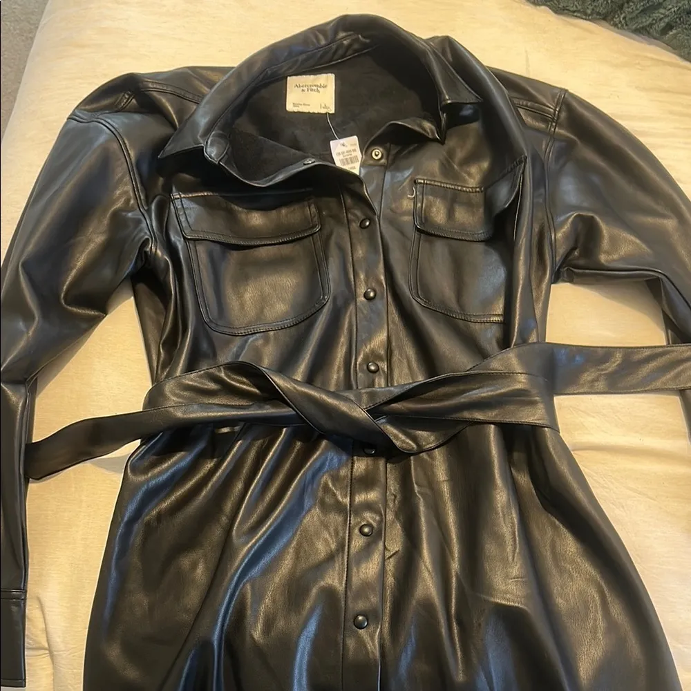 Black Faux Leather Belted Dress - Image 2