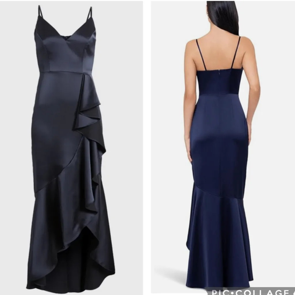 Xscape Satin Ruffle Gown Navy Blue 14‎ - Image 3