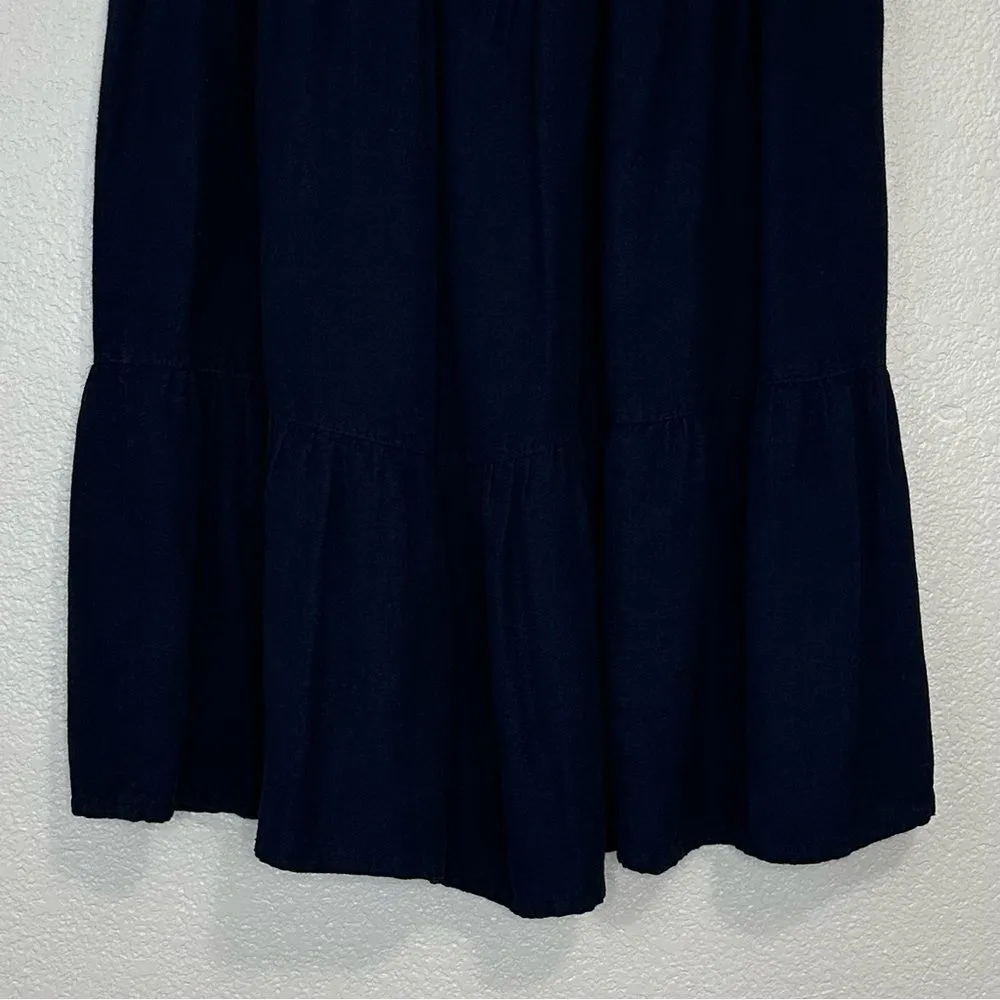 Anthology Linen Blend Navy Blue Tiered Midi Skirt Size 10 - Image 6