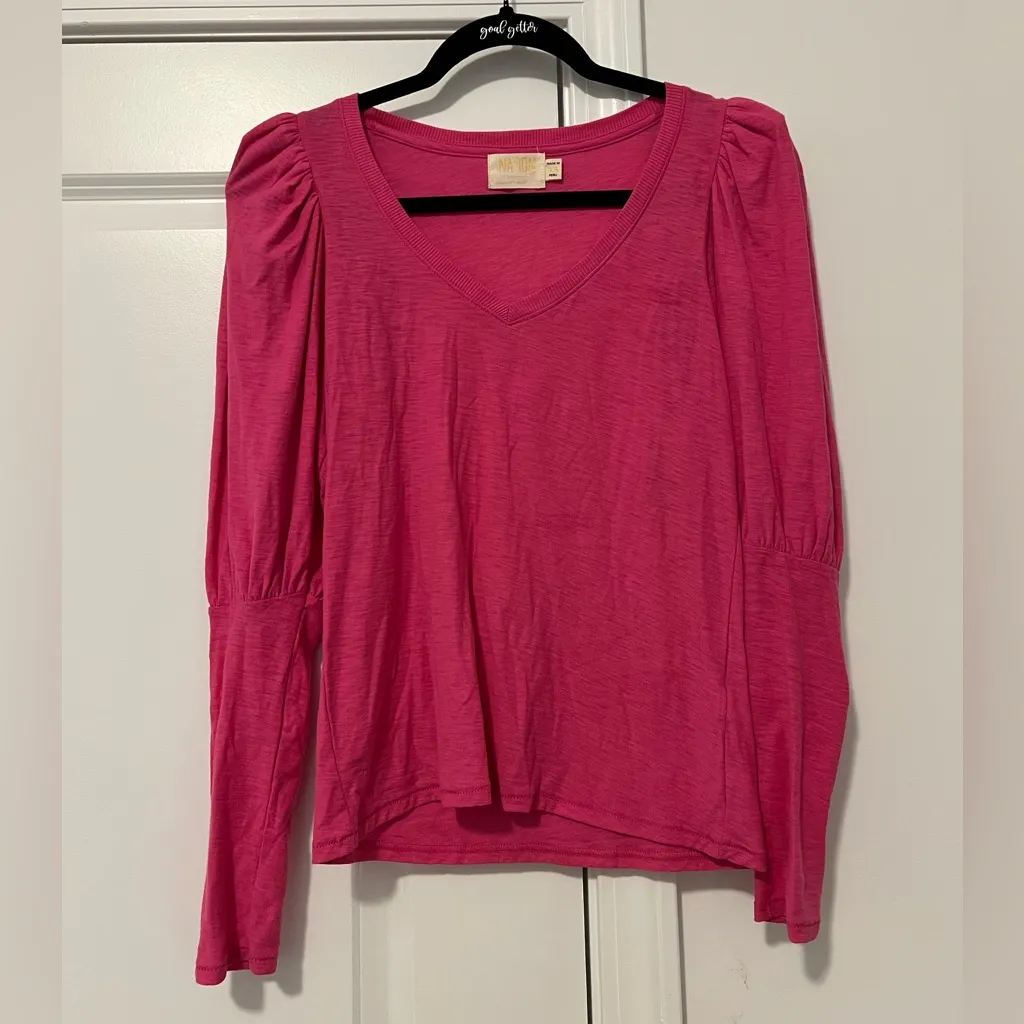 NATION LTD Emilia Drama Sleeve V-Neck Top In Fuchsia - Image 4