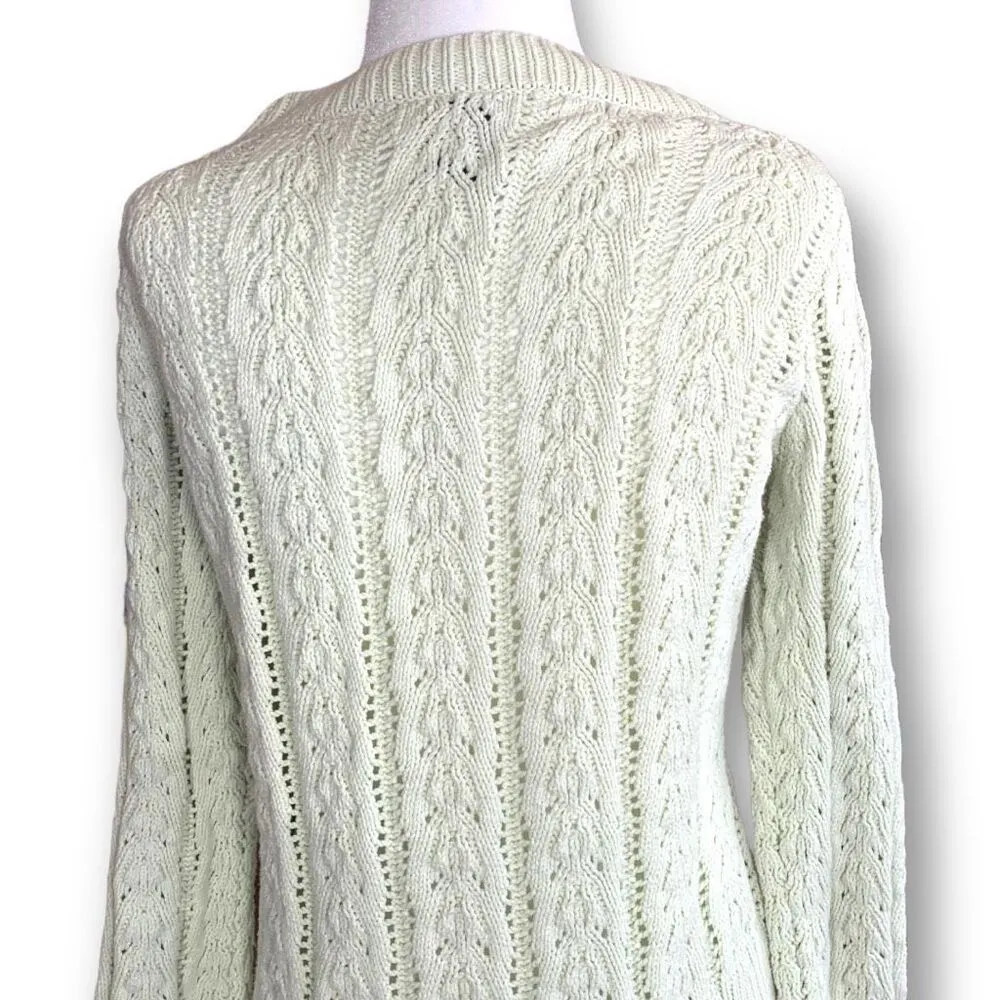 Vintage 90s Nautica Cable Knit Cardigan Sweater Cropped Pale Pistachio Green - Image 5