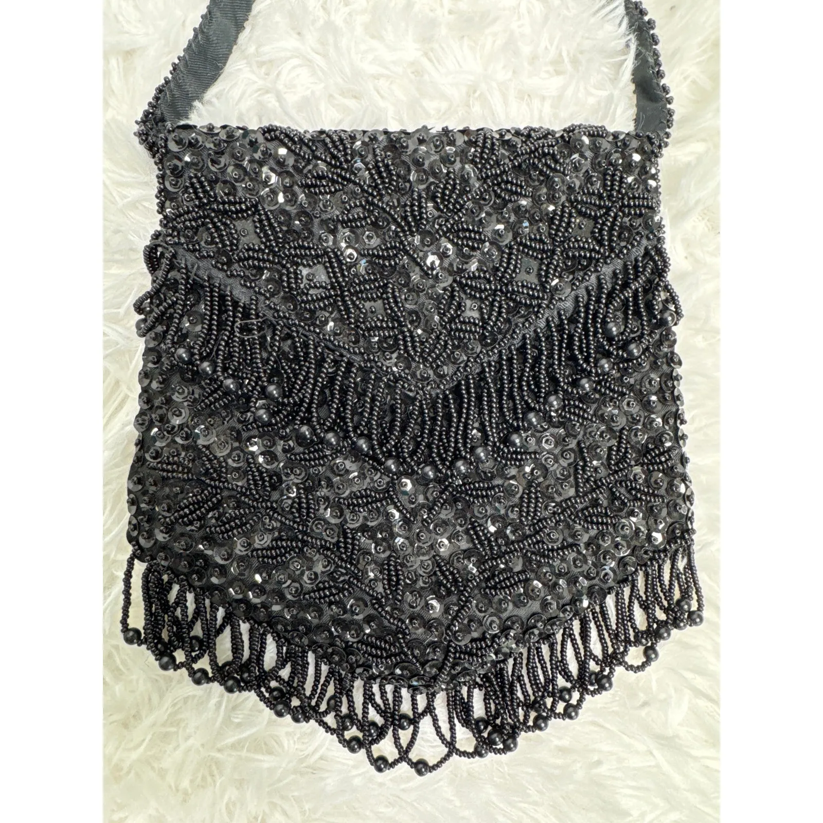 Vintage Mademoiselle Handmade Beaded Black Evening Bag Hong Kong Purse - Image 6