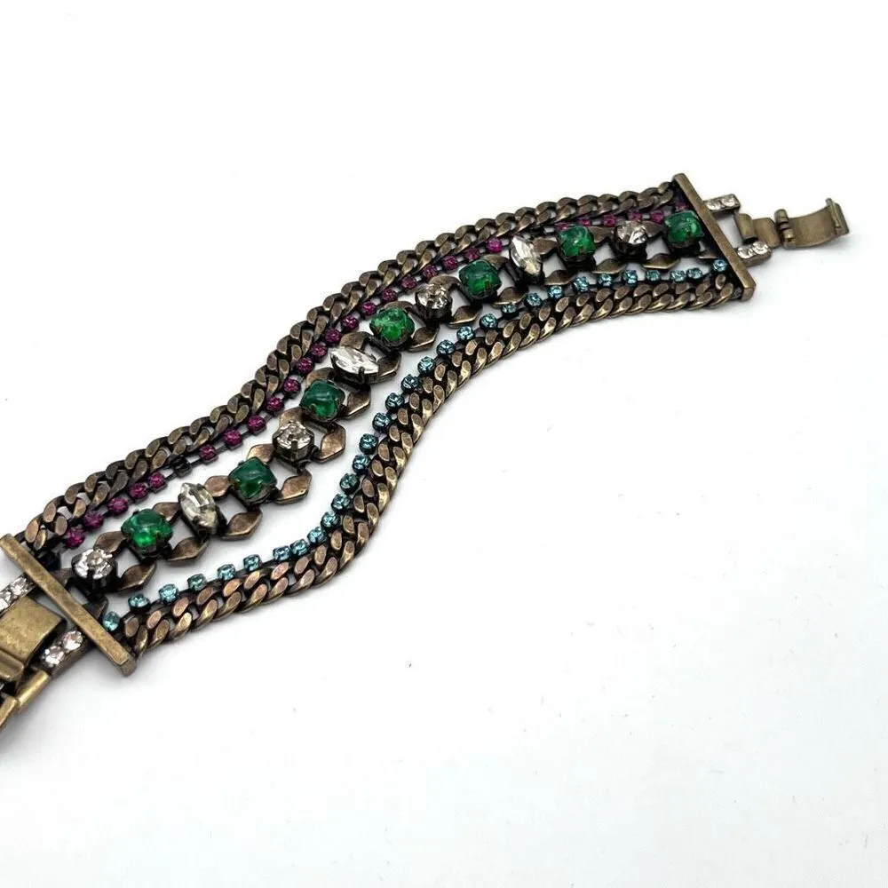 Stella & Dot Women's Triple Chain Rhinestones Bracelet emerald stunning cocktail - Image 8