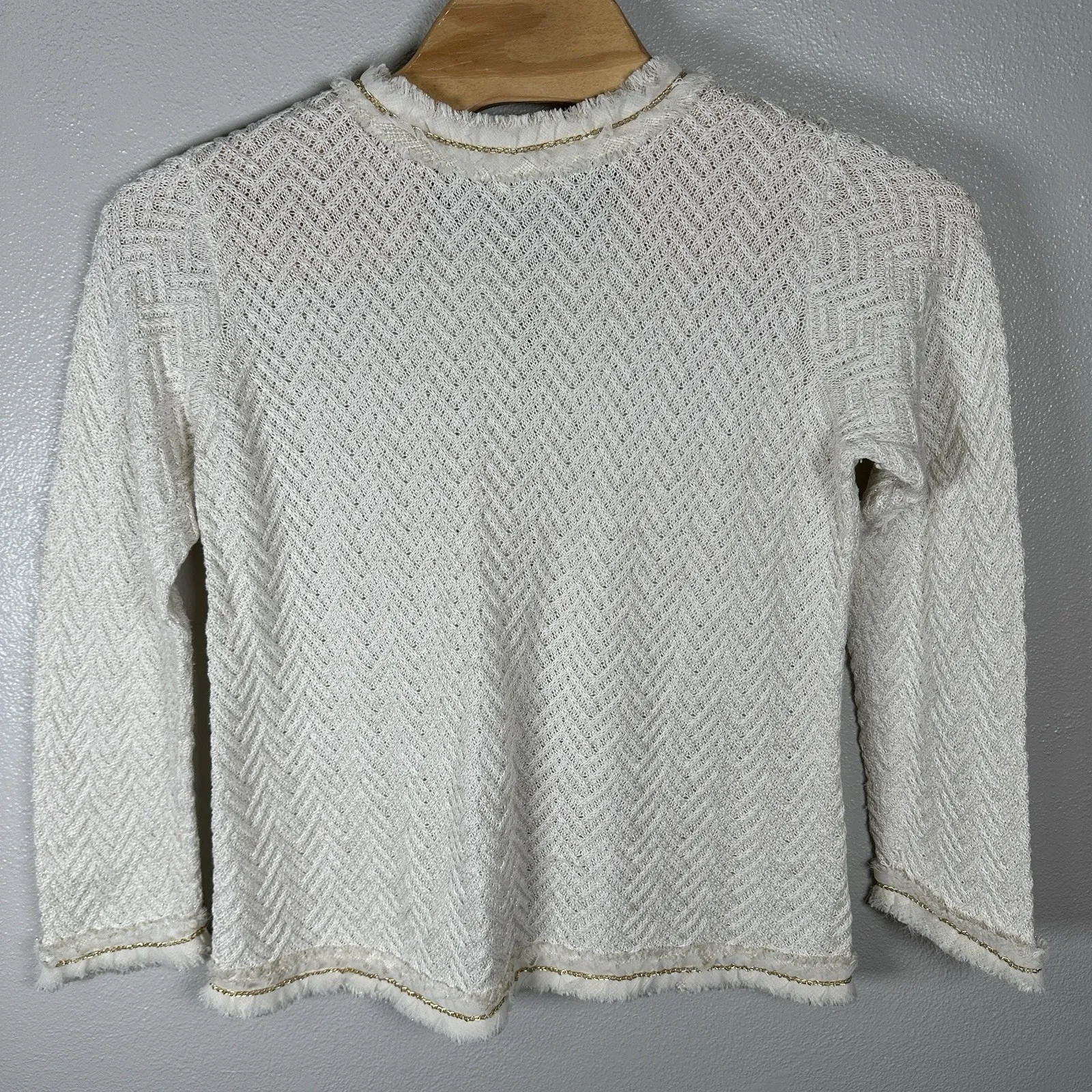 Chicos Womens Size 3/XL Ivory Metallic Cardigan Jacket Chain Detail Cotton Blend - Image 5