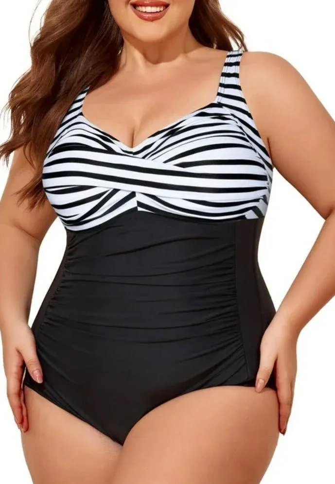 Plus Size One Piece Swimsuit for Women Twist Front... - Image 3