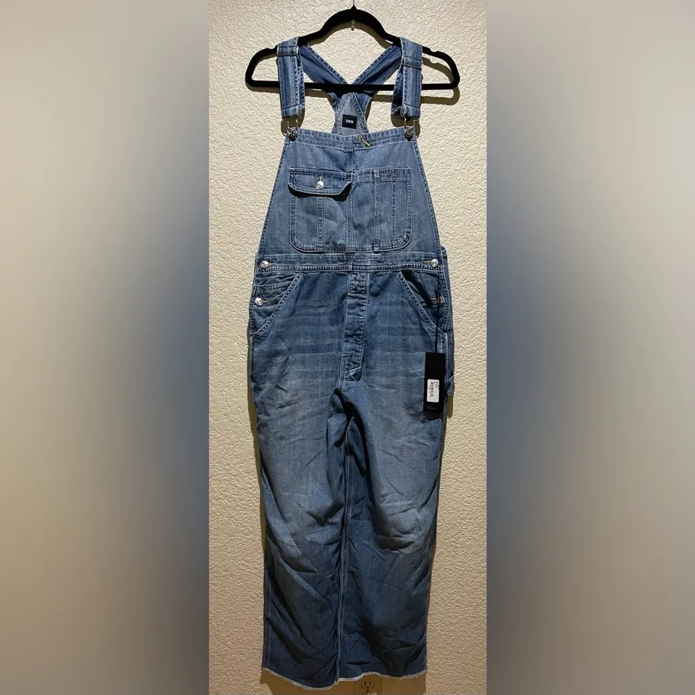 NWT Anthropologie Edwin Sadie Utility Denim Overalls RipTide Size L - Image 4