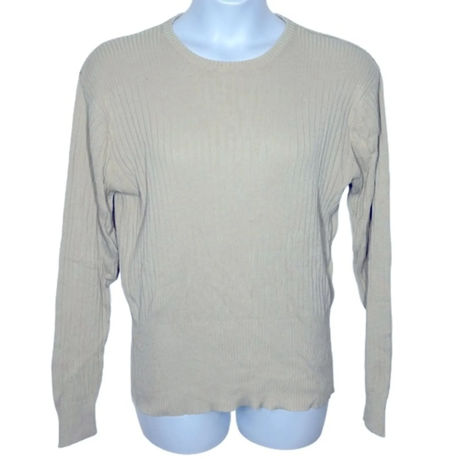 Kenneth Cole Reaction Tan Ribbed Crewneck Sweater Large Lightweight - Image 13