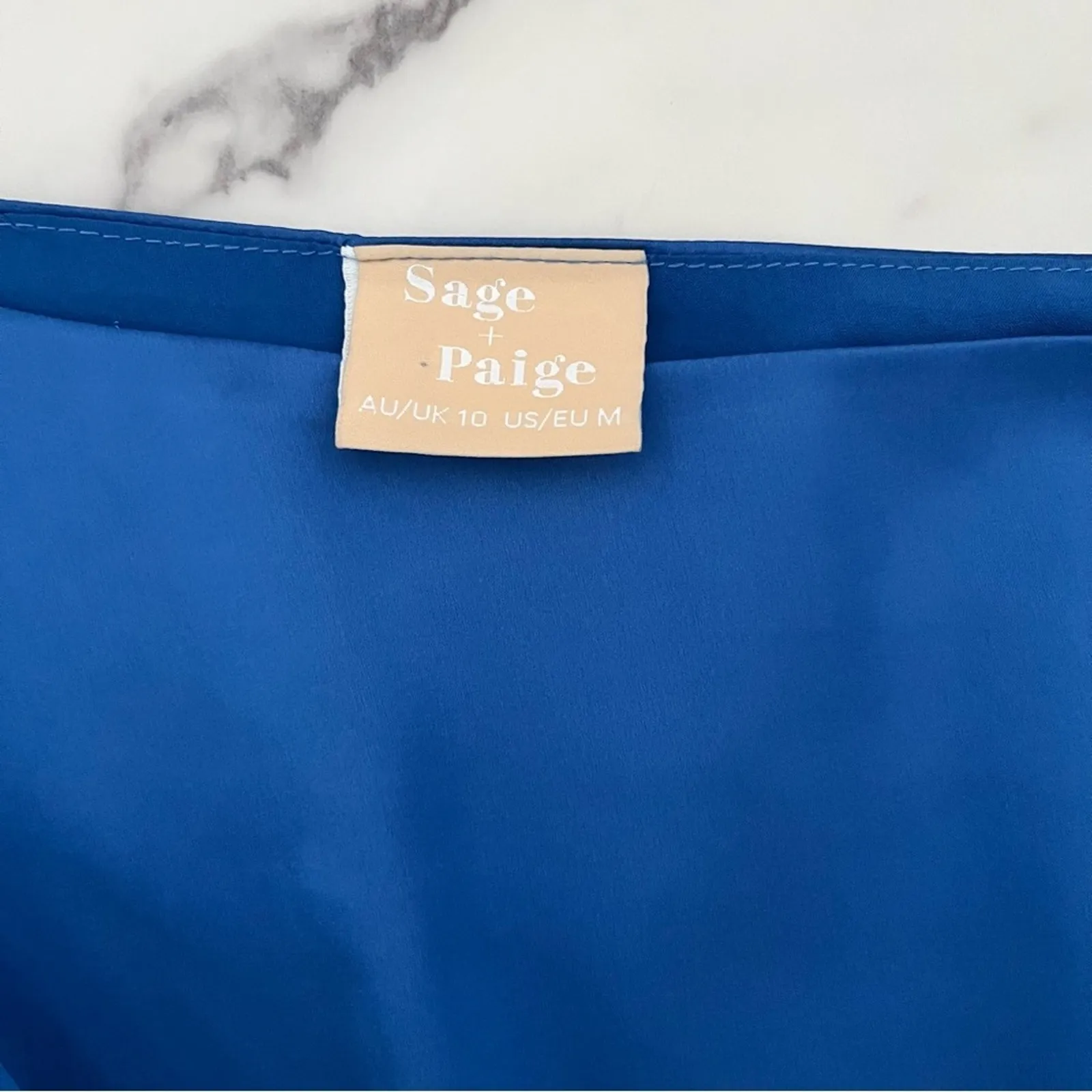 Sage + paige still lovers satin dress midnigth blue Sz Medium boho sexy party - Image 3