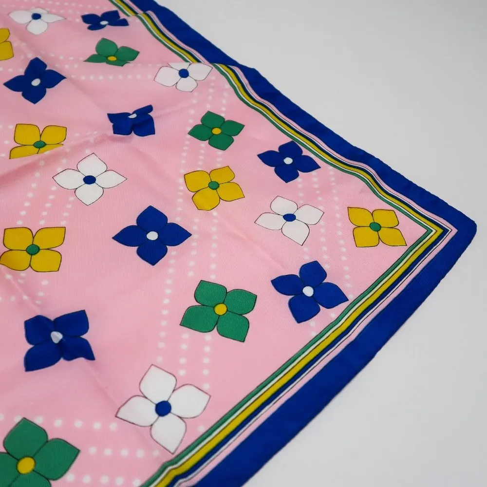 Vintage 70s Pink Retro Flower Square Scarf Wraps - Image 5