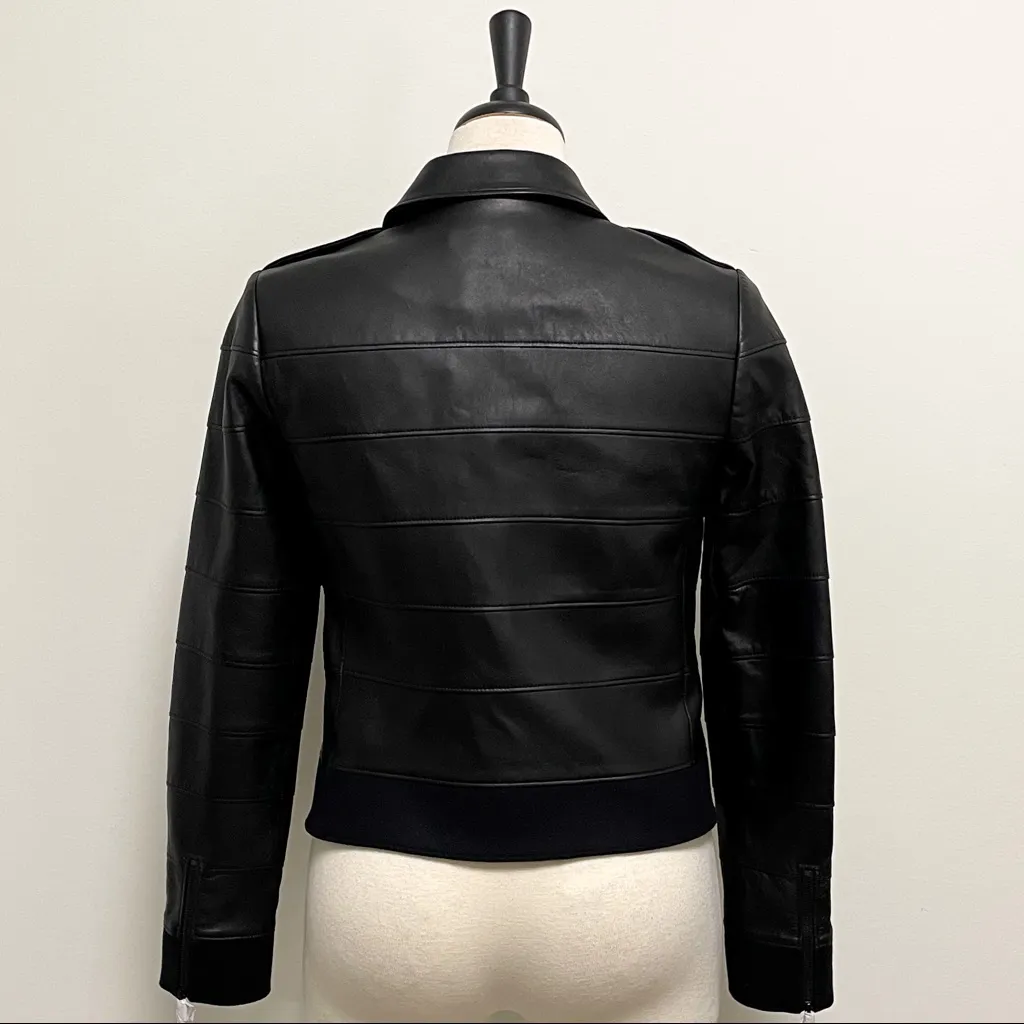 Tory Burch Black Leather Lila Jacket NWT 6 Zipper Closure Layer Seams Lined - Image 9