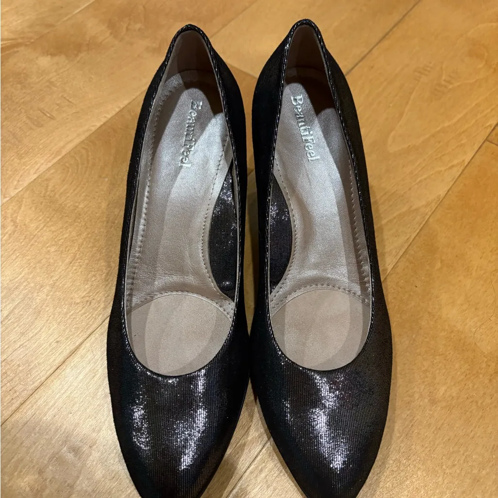 BeautiFeel LOTUS leather suede metallic black silver pumps shoes sz 40 9 - Image 3
