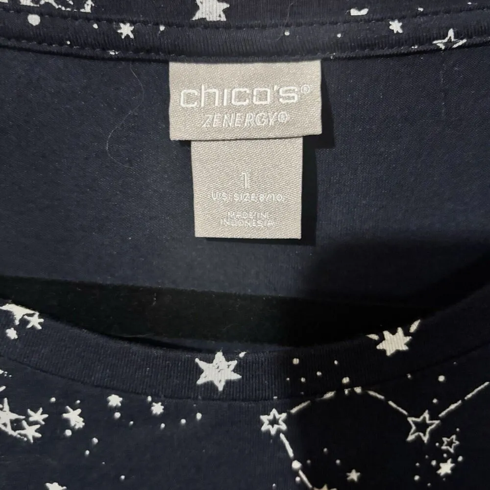 Chicos Tunic Top Womens 8 10 Multicolor Celestial Star Galaxy Print Blouse - Image 7
