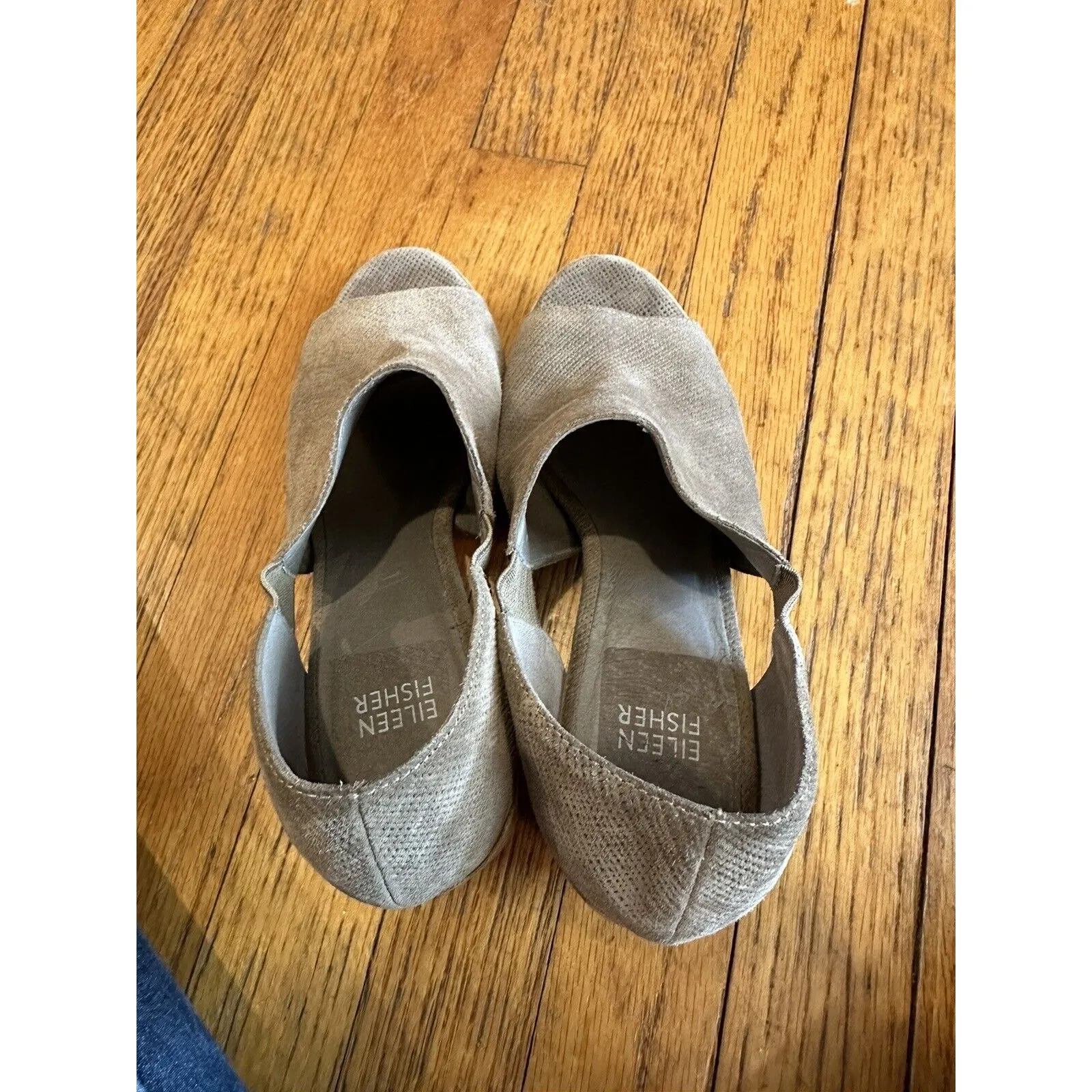 Eileen Fisher Milton Linen Suede Shoe Womens Taupe Peep Toe Sandal Size 8 - Image 6