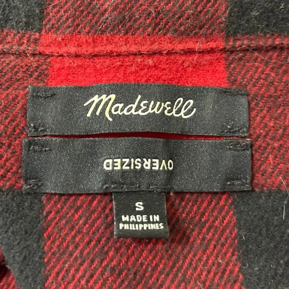 Madewell Women's Red Black Plaid Flannel Oversized Button Down Shirt Top Size S - Image 3