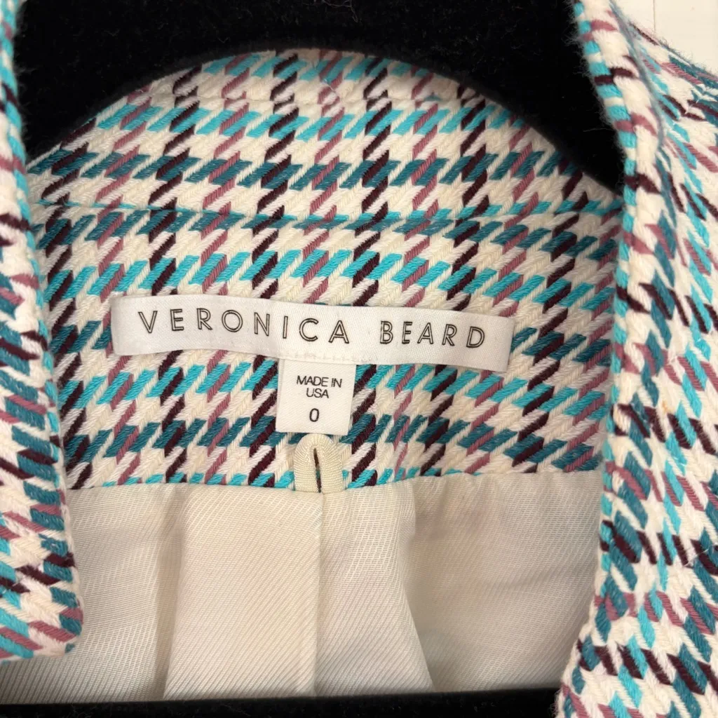 Veronica Beard Turquoise Mauve Farley Dickey Jacket Houndstooth Blazer Size 0 XS - Image 9