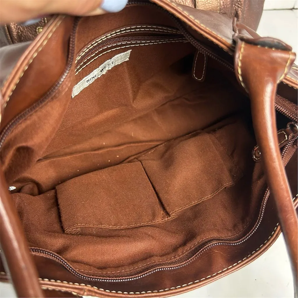 Nine West Women's Brown Leather Shoulder Bag with Zip Closure - Image 10