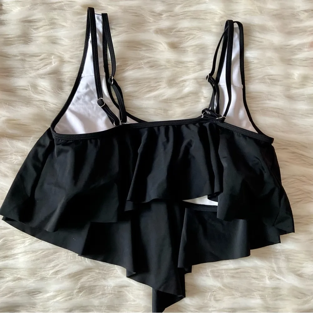 PitPat Black Tank Swing Ruffle Front Adjustable Strap Bikini Top Sz L Size L - Image 23