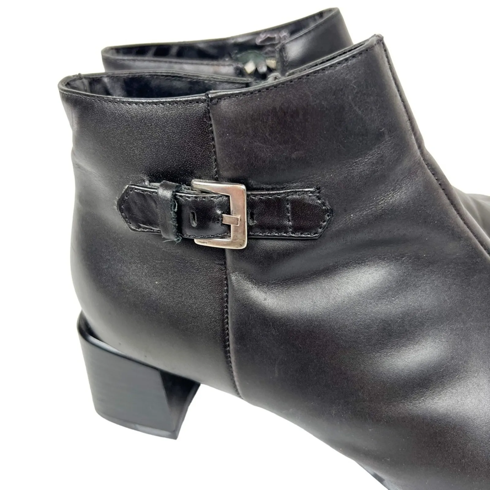 Vintage Ecco Black Leather Square‎ Toe Ankle Boots Booties Size 7 - Image 9