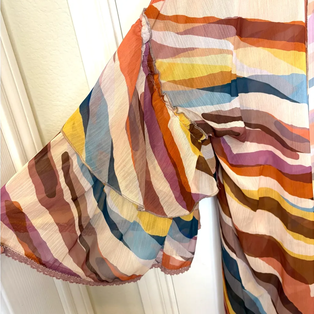 Democracy Boho Sheer Abstract Stripe Kimono Open Front Lightweight Cardigan 2X - Image 3