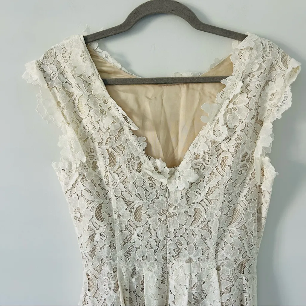 ASOS Off White All Lace Floral Appliqué Cap Sleeve A Line V Back Mini Dress 8 - Image 5