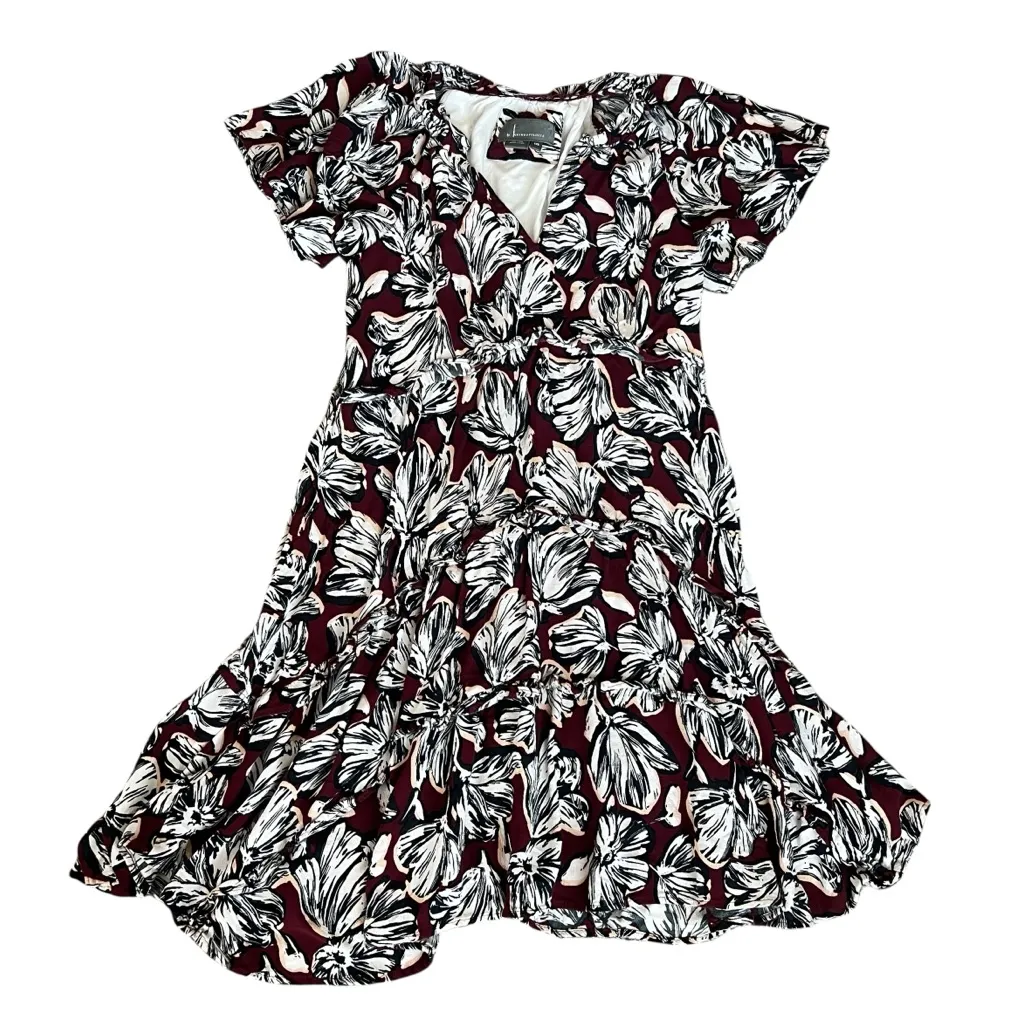 Anthropologie Women’s Robin Floral Wine Burgundy Print Ruffle Tiered Mini Dress - Image 7