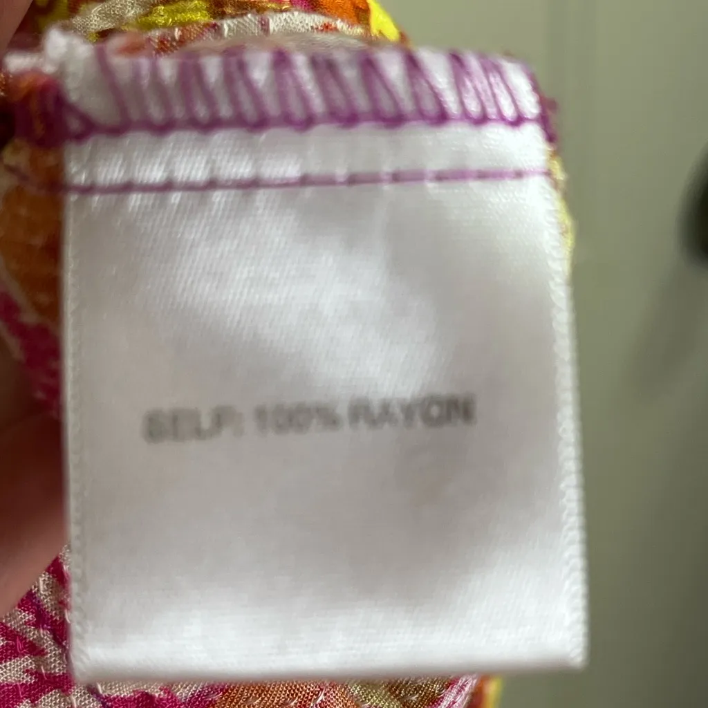 Rose + Olive Sleeveless Boho Tank Top Small Rayon Multicolor Pink Orange - Image 5