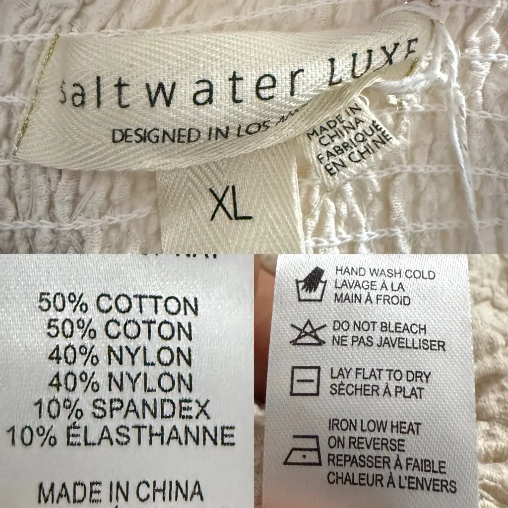 NEW Saltwater Luxe Womens Dress Cream Pompas Midi Crinkle Short Sleeve Size XL - Image 10