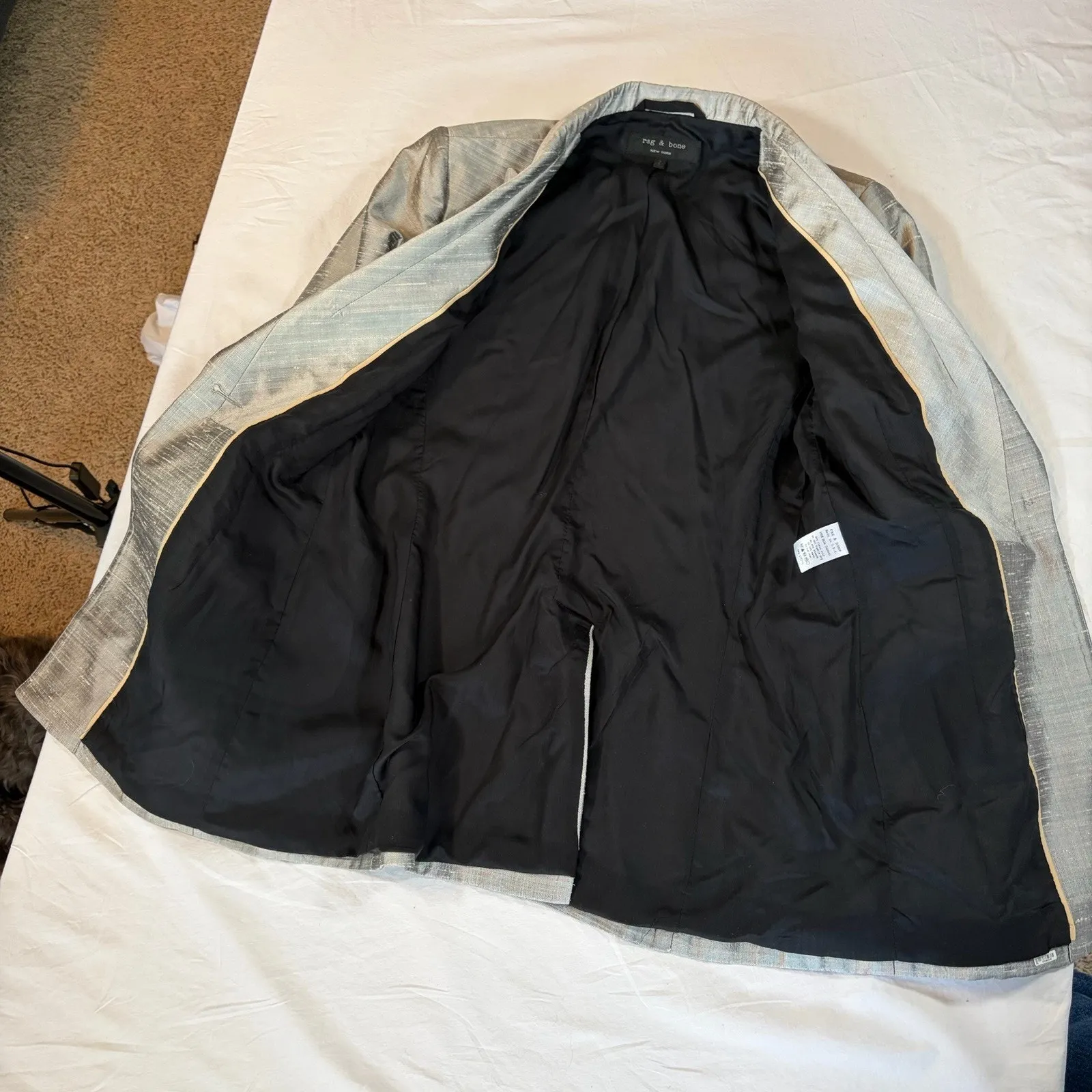 Rag & Bone Size 2 Silver Gray 100% Silk Dupioni Blazer Metallic Party Workwear - Image 7