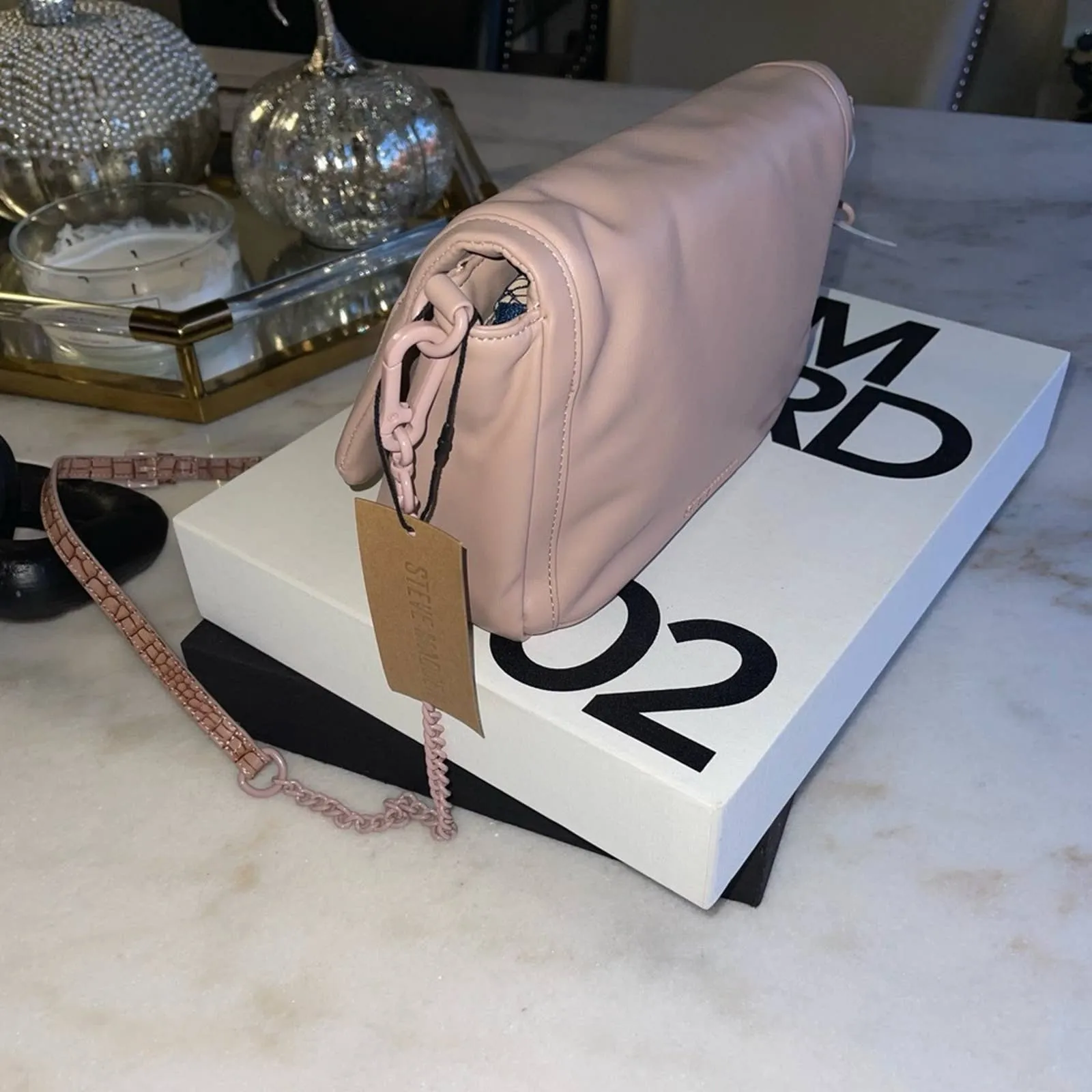 Steve Madden BTrixy Blush Pink Padded Buttery Faux Leather Croc Embossed Bag - Image 10