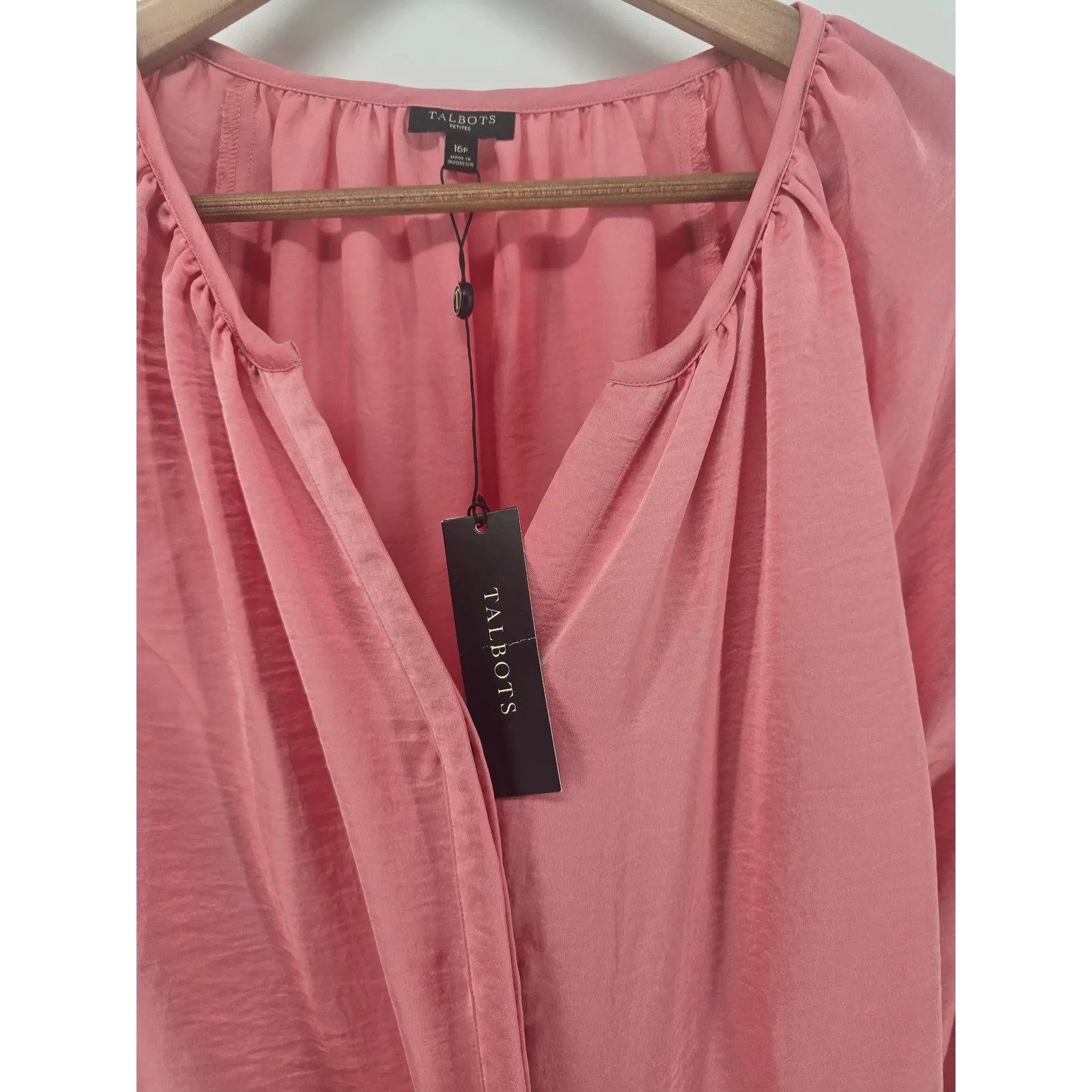 Talbots Pink Ruched V Neck 3/4 Sleeve Blouse Top Women Size‎ 16P - Image 2