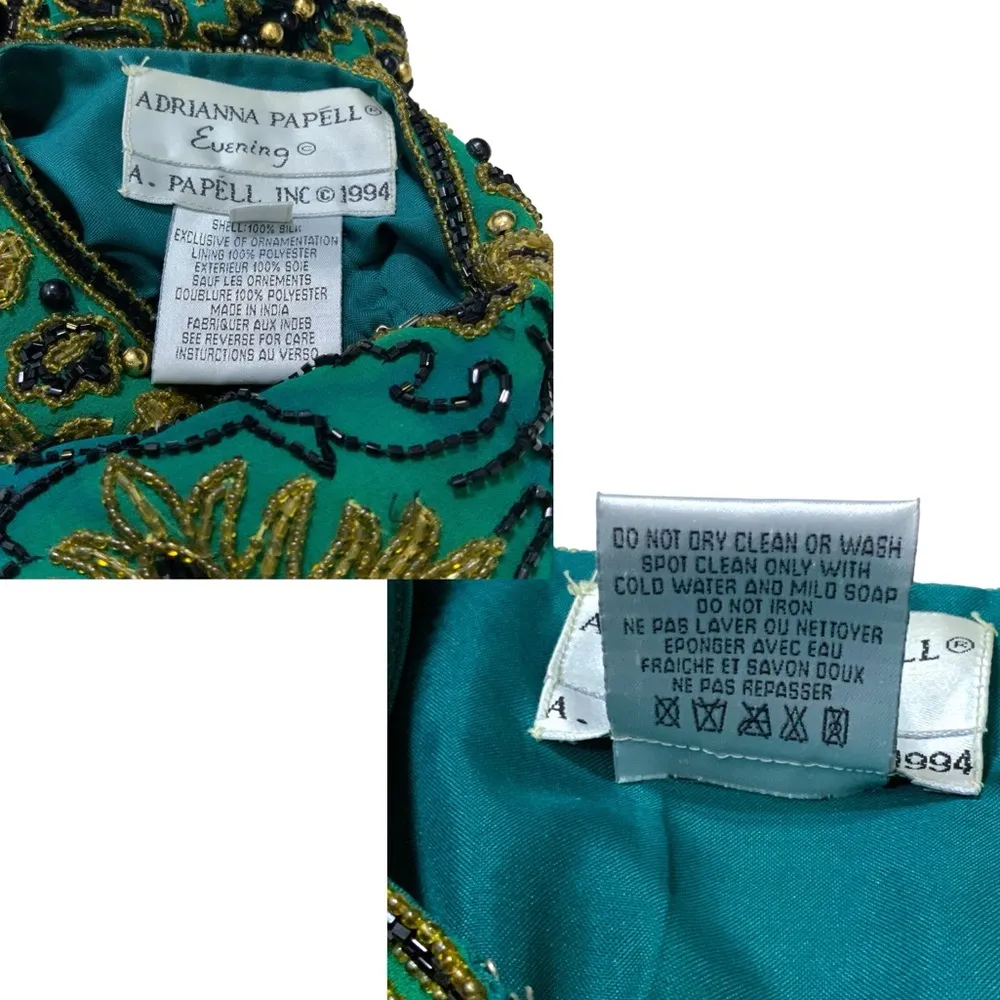 Vintage Silk Adrianna Papell Evening Dinner Jacket Beaded Turquoise Teal SM - Image 4