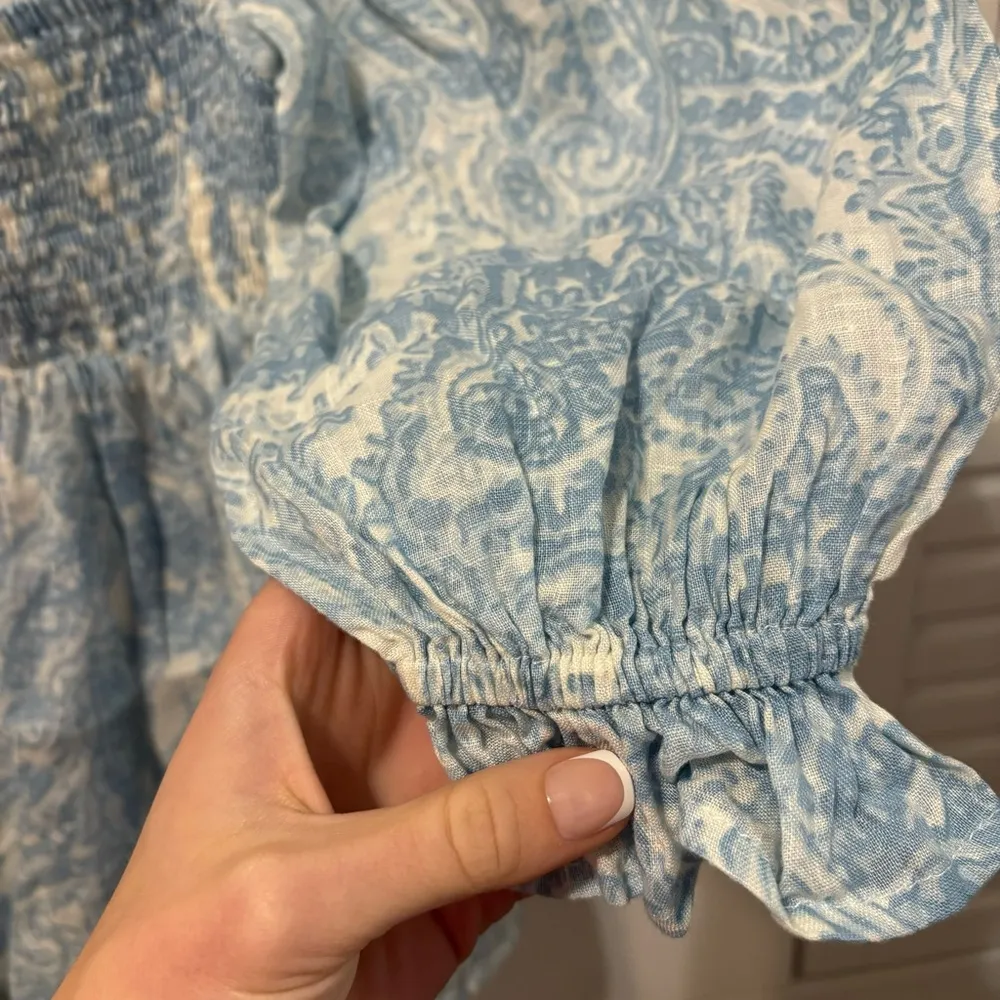 Faithfull The Brand Blue & White Linen Babydoll Blouse - Image 5