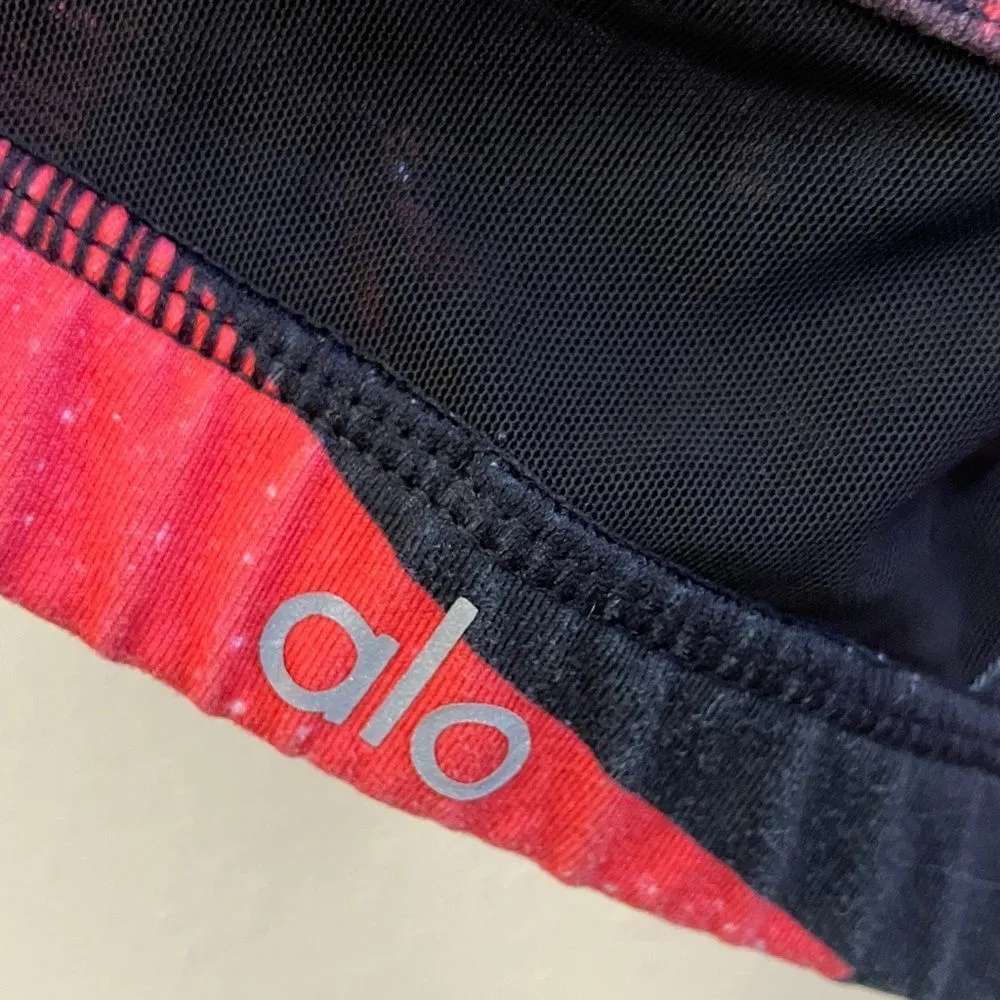 ❌ALO yoga Stylish Red & Black Galaxy print sheer design Sports Bra medium - Image 5