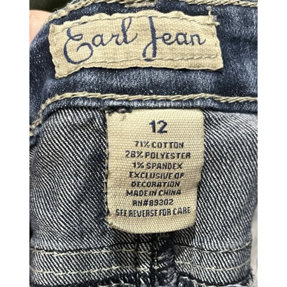 Earl Jean Iron Cross Rhinestone Pocket Denim Shorts Y2K Cuffed Womens Size 12 - Image 5