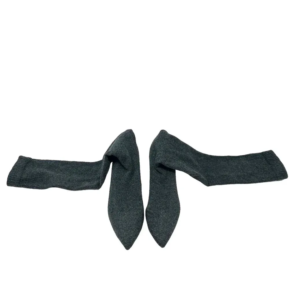 Zara Boots‎ Grey Knit Sock Heels Knee High OTK Size 35 US 5 - Image 7