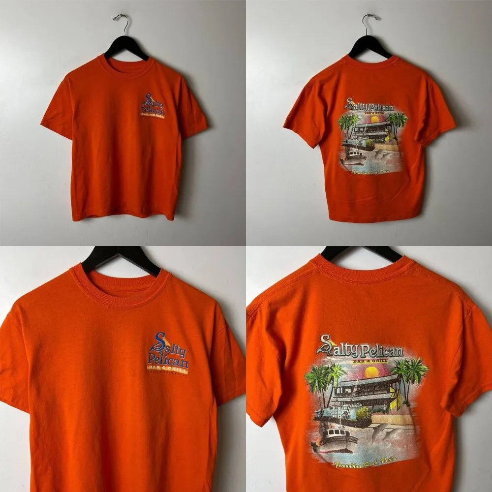 Salty Pelican Bar & Grill T Shirt Orange Small S Graphic Tee Cotton Short Sleeve - Image 10