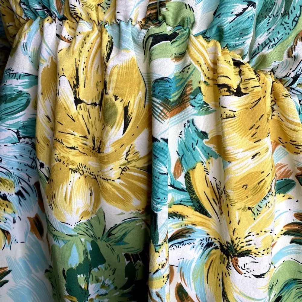 SHEIN Dolman Sleeve Floral Print Mini Swing Dress Large Spring Tropical Yellow - Image 6