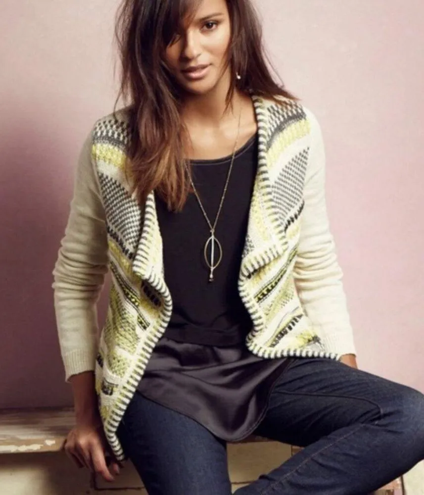 Anthropologie Moth Chaux Metallic Open Front Drape Cardigan Sweater Size Medium - Image 3