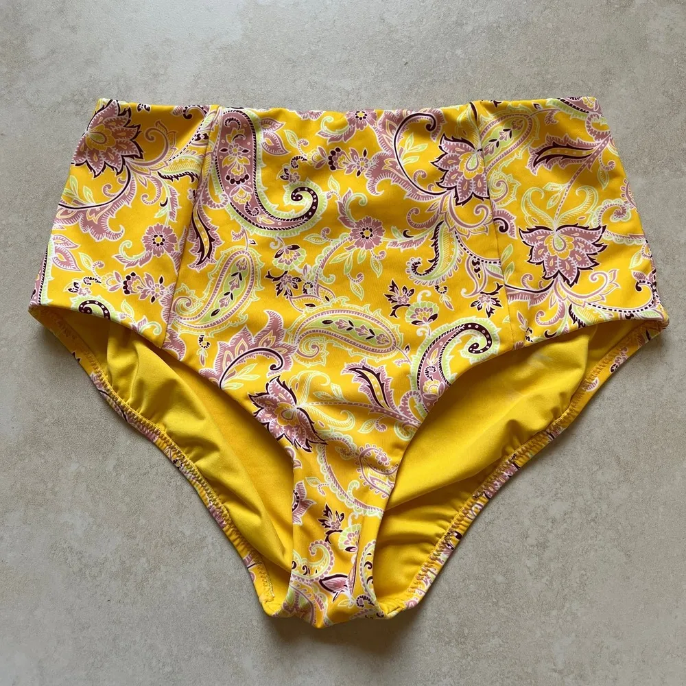Sanctuary High Waisted Yellow Paisley Bikini Swim Bottom Size S - Image 2