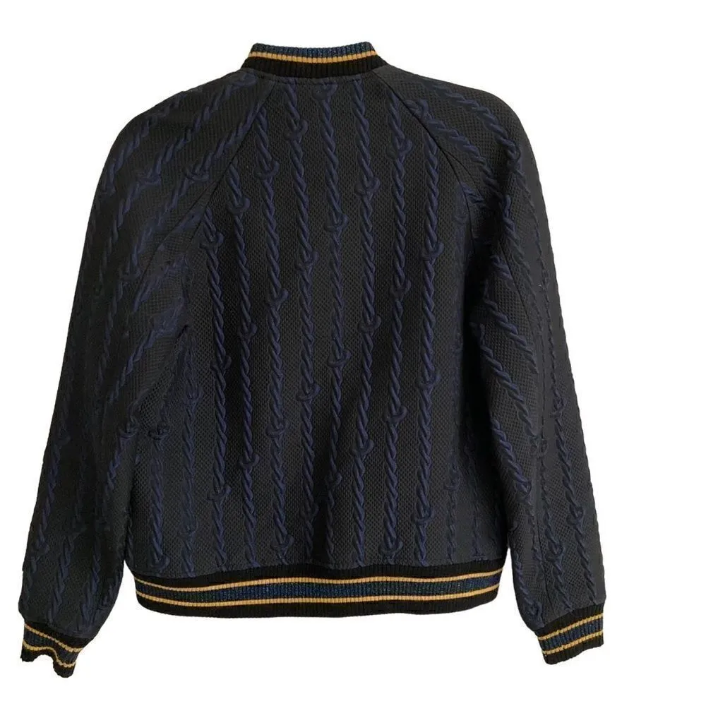 3.1 Phillip Lim Brocade cable print Varsity Bomber black & blue jacket RARE 2 - Image 7