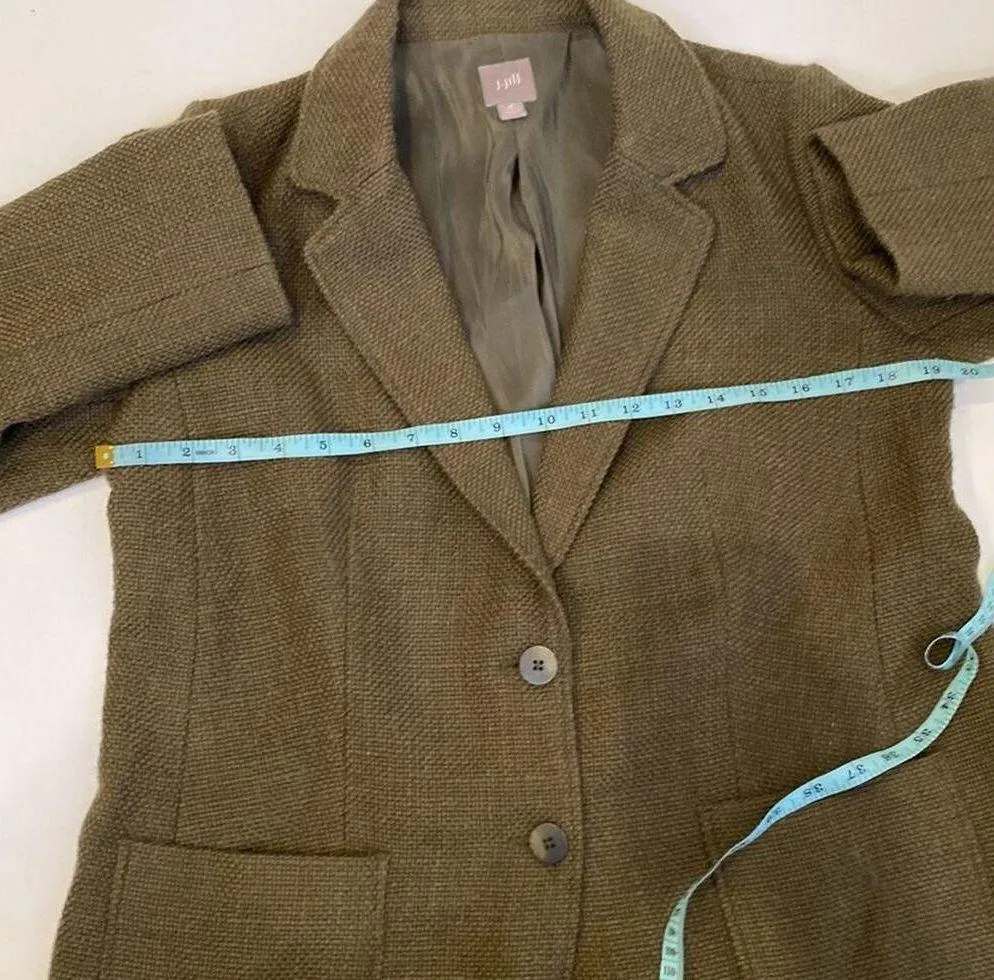 J. Jill Green Woven Blazer Jacket Button Closure EUC Sz MP Wool Green Women’s - Image 9