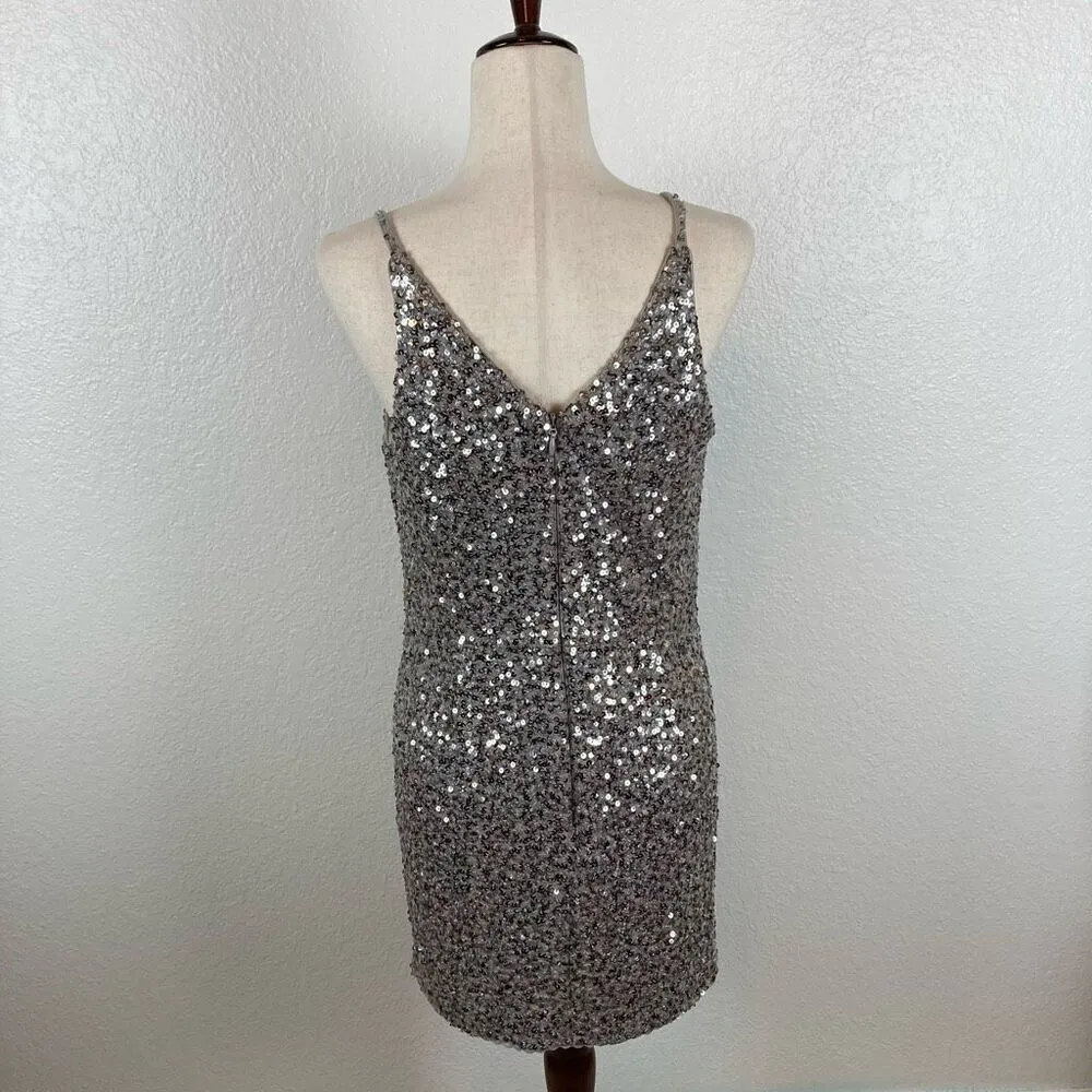 Dress The Population Tatum metallic sequin body con mini party dress women’s L - Image 8