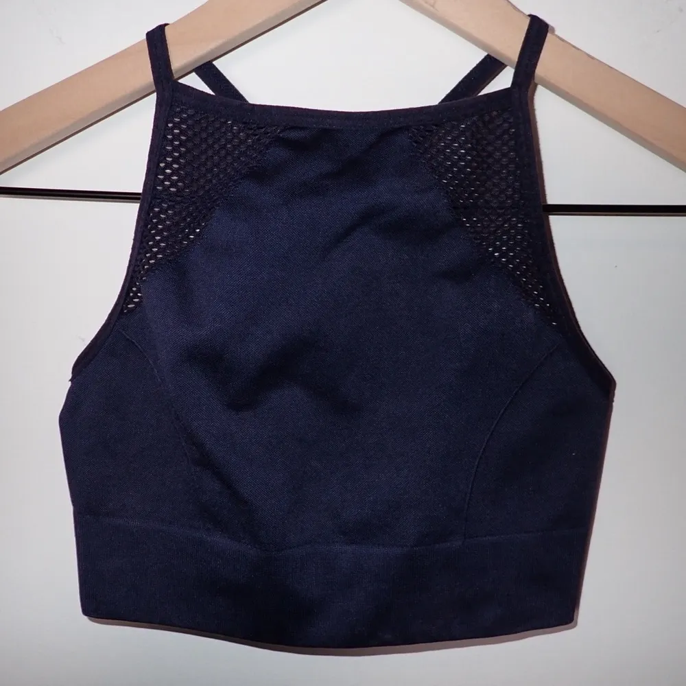 Aerie High Neck Sports  Bra Top with Mesh Racerback Adjustable Navy size S - Image 4