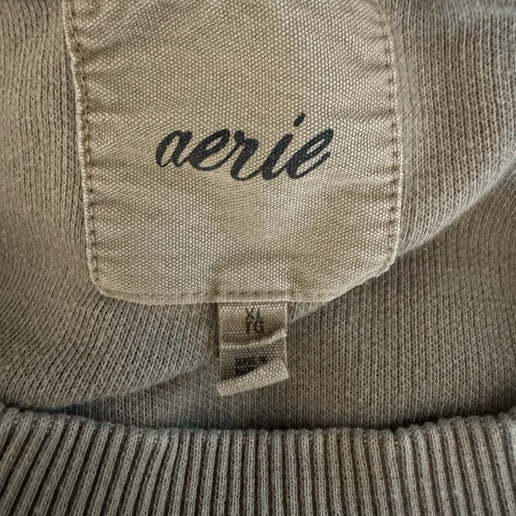 Aerie Olive Green Lightweight Short Sleeve Cropped Boxy Textured Sweatshirt XL - Image 3