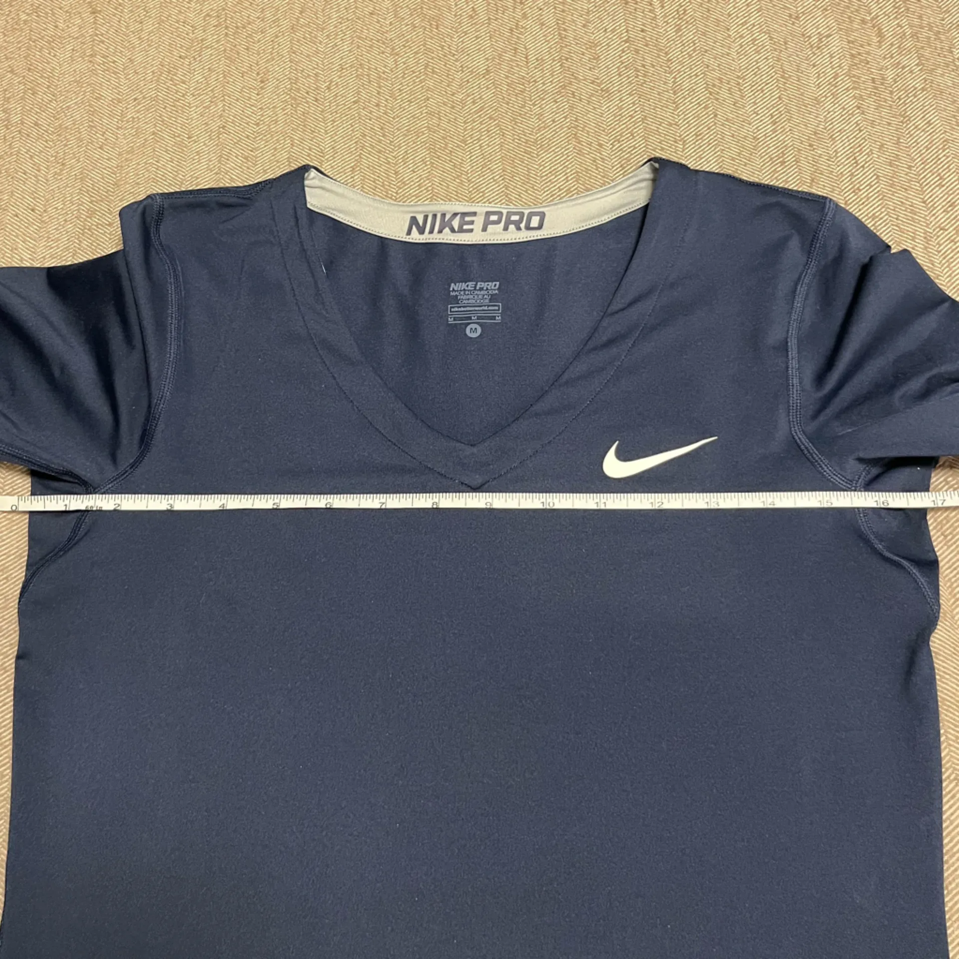 Nike Pro Dri-Fit Navy Blue Long Sleeve V-Neck Performance Tee - Image 4