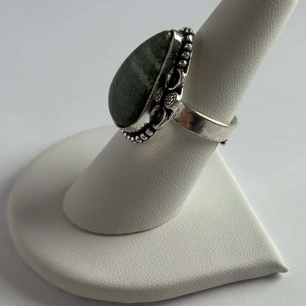 GREEN Swiss Opal Genuine Stone 925 Sterling Silver Ring Size 8 - Image 3